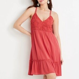 Maurices tiered babydoll dress with lace crochet size small